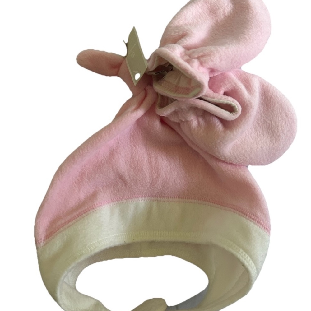 NEW!! OLD NAVY Pink/White Baby Girls Fleece Hat/Mittens W/Tags